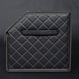 NNEAGS 2X Leather Car Boot Collapsible Foldable Trunk Cargo Organizer Portable Storage Box Black/White Stitch with Lock Small