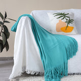 NNEAGS 2X Teal Acrylic Knitted Throw Blanket Solid Fringed Warm Cozy Woven Cover Couch Bed Sofa Home Decor