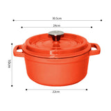 NNEAGS Cast Iron 24cm Enamel Porcelain Stewpot Casserole Stew Cooking Pot With Lid 3.6L Orange