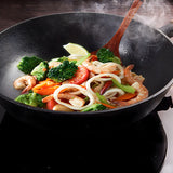 NNEAGS 2X 31cm Commercial Cast Iron Wok Round Bottom FryPan Home Cooking Skillet