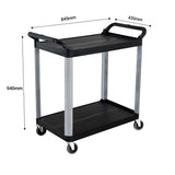 NNEAGS 2X 2 Tier Food Trolley Portable Kitchen Cart Multifunctional Big Utility Service with wheels 845x430x940mm Black