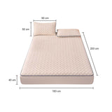 NNEAGS 2X Beige 183cm Wide Mattress Cover Thick Quilted Fleece Stretchable Clover Design Bed Spread Sheet Protector with Pillow Covers