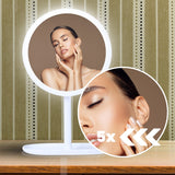 NNEAGS 26cm White Round Smart LED Makeup Bedroom Table Vanity Mirror Tricolor Adjustable Light
