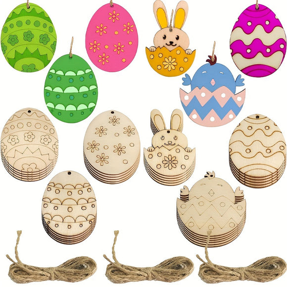 NNETM Easter Bunny and Egg Wooden Hanging Decoration Set