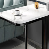 NNEAGS 30x50cm White Ceramic Sofa Side Square Mini Table w/ Black Metal Legs