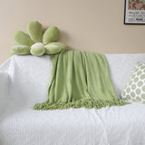 NNEAGS Green Acrylic Knitted Throw Blanket Solid Fringed Warm Cozy Woven Cover Couch Bed Sofa Home Decor
