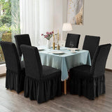 NNEAGS 2X Black Chair Cover Seat Protector with Ruffle Skirt Stretch Slipcover Wedding Party Home Decor