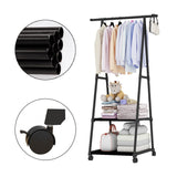 NNEAGS 2X 2-in-1 Organiser Clothes Shoe Rack Space-Saving Triangular Storage with Wheels Black