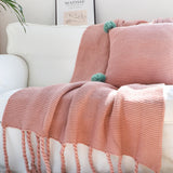 NNEAGS 2X Pink Tassel Fringe Knitting Blanket Warm Cozy Woven Cover Couch Bed Sofa Home Decor