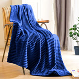 NNEAGS 2X Blue Throw Blanket Warm Cozy Striped Pattern Thin Flannel Coverlet Fleece Bed Sofa Comforter