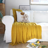 NNEAGS Mustard Textured Knitted Throw Blanket Warm Cozy Woven Cover Couch Bed Sofa Home Decor with Tassels