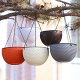 NNEAGS 2X Red Small Hanging Resin Flower Pot Self Watering Basket Planter Outdoor Garden Decor