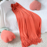 NNEAGS Orange Acrylic Knitted Throw Blanket Solid Fringed Warm Cozy Woven Cover Couch Bed Sofa Home Decor