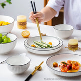 NNEAGS White Japanese Style Ceramic Dinnerware Crockery Soup Bowl Plate Server Kitchen Home Decor Set of 4