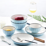 NNEAGS Blue Japanese Style Ceramic Dinnerware Crockery Soup Bowl Plate Server Kitchen Home Decor Set of 12