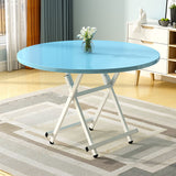 NNEAGS Blue Dining Table Portable Round Surface Space Saving Folding Desk Home Decor