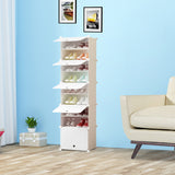 NNEAGS 8 Tier White Shoe Rack Organizer Sneaker Footwear Storage Stackable Stand Cabinet Portable Wardrobe with Cover