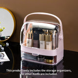 NNEAGS 2 Tier Pink Countertop Makeup Cosmetic Storage Organiser Skincare Holder Jewelry Storage Box with Handle