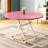 NNEAGS Pink Dining Table Portable Round Surface Space Saving Folding Desk Home Decor