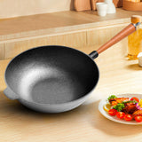 NNEAGS 2X 31cm Commercial Cast Iron Wok Round Bottom FryPan Home Cooking Skillet