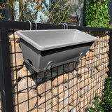 NNEAGS 49.5cm Gray Rectangular Planter Vegetable Herb Flower Outdoor Plastic Box with Holder Balcony Garden Decor Set of 2