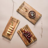 NNEAGS 2X 36cm Brown Rectangle Wooden Acacia Food Serving Tray Charcuterie Board Centerpiece  Home Decor