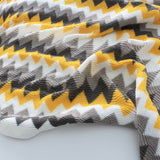 NNEAGS 2X 170cm Yellow Zigzag Striped Throw Blanket Acrylic Wave Knitted Fringed Woven Cover Couch Bed Sofa Home Decor