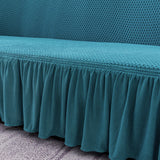 NNEAGS 3-Seater Blue Sofa Cover with Ruffled Skirt Couch Protector High Stretch Lounge Slipcover Home Decor
