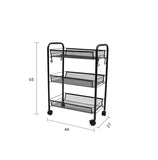 NNEAGS 3 Tier Steel Black Bee Mesh Kitchen Cart Multi-Functional Shelves Portable Storage Organizer with Wheels