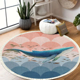 NNEAGS 120cm Round Tassels Shark Print Area Rugs, Home Decor