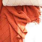 NNEAGS 2X Red Diamond Pattern Knitted Throw Blanket Warm Cozy Woven Cover Couch Bed Sofa Home Decor with Tassels