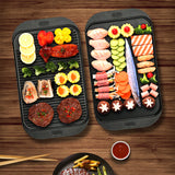 NNEAGS 2X 47cm Cast Iron Ridged Griddle Hot Plate Grill Pan BBQ Stovetop