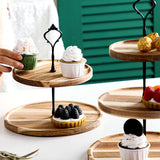 NNEAGS 2X 20cm 2 Tier Brown  Round Wooden Acacia  Dessert Tray Cake Snacks Cupcake Stand Buffet Serving Countertop Decor