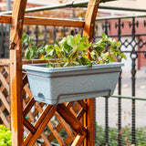 NNEAGS 49.5cm Blue Rectangular Planter Vegetable Herb Flower Outdoor Plastic Box with Holder Balcony Garden Decor Set of 4