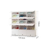 NNEAGS 7 Tier 3 Column White Shoe Rack Organizer Sneaker Footwear Storage Stackable Stand Cabinet Portable Wardrobe with Cover