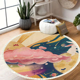 NNEAGS 120cm Round Tassels Carpet Sky Landscape Clouds Boho Circle Area Rugs, Home Decor