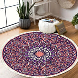 NNEAGS 90cm Purple Mandala Round Carpet for Living Room Bedroom Anti-slip Doormat, Home Decor