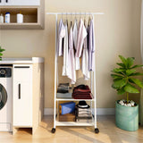 NNEAGS 2X 2-in-1 Organiser Clothes Shoe Rack Space-Saving Triangular Storage with Wheels White