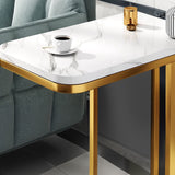 NNEAGS 30x50cm White Ceramic Sofa Side Square Mini Table w/ Gold Metal Legs