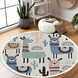 NNEAGS 2X 120cm Alpaca Cactus Pattern Rug Desert Animals Non-Slip Round Area Rugs for Living Room Dining Room