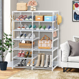 NNEAGS 12-Shelf Tier Shoe Storage Shelf Space-Saving Caddy Rack Organiser with Side Hooks White