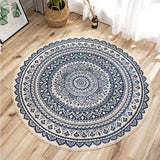 NNEAGS Dark Blue Carpet Soft Linen Bohemian Non-Slip Floor Retro Minimalist Round Rug Home Decor with Tassels