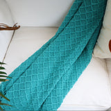 NNEAGS 2X Teal Diamond Pattern Knitted Throw Blanket Warm Cozy Woven Cover Couch Bed Sofa Home Decor with Tassels