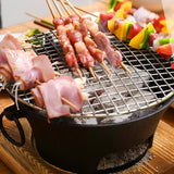 NNEAGS 2X Large Cast Iron Round Stove Charcoal Table Net Grill Japanese Style BBQ Picnic Camping with Wooden Board