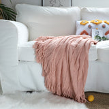 NNEAGS Pink Textured Knitted Throw Blanket Warm Cozy Woven Cover Couch Bed Sofa Home Decor with Tassels