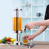 NNEAGS Single 3L Silver Stainless Steel Beverage Dispenser Ice Cylinder Clear Juicer Hot Cold Water Jug