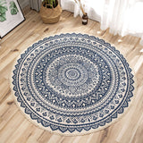 NNEAGS 2X Dark Blue Carpet Soft Linen Bohemian Non-Slip Floor Retro Minimalist Round Rug Home Decor with Tassels