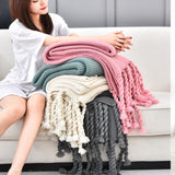 NNEAGS 2X Green Tassel Fringe Knitting Blanket Warm Cozy Woven Cover Couch Bed Sofa Home Decor