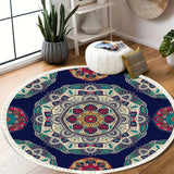 NNEAGS 90cm Round Rug Bohemian Circle Area Rug with Bohemian Geometric Pattern, Anti-slip Doormat, Home Decor