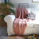 NNEAGS 2X  Pink Diamond Pattern Knitted Throw Blanket Warm Cozy Woven Cover Couch Bed Sofa Home Decor with Tassels